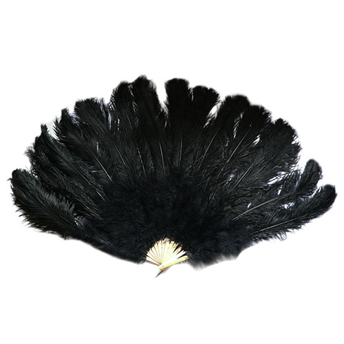 Abanico de madera con plumas de avestruz